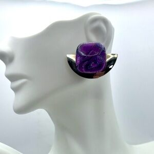 Vintage Modernist Purple Swirl Art Clip-On Earrings